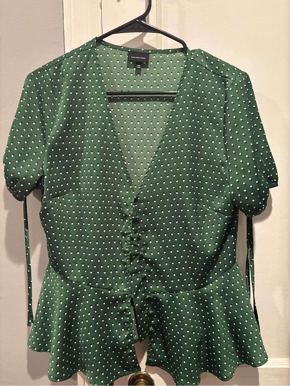 Green Polka Dot Peplum Wrap Top - who what wear